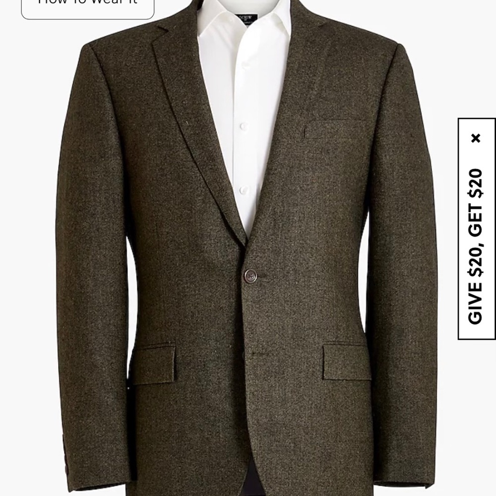 JCrew Olive Wool Blend 2 piece Suit.